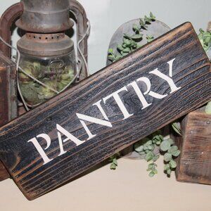 NEW Rustic Reclaimed Wood Black & Cream Farmhouse PANTRY Kitchen Wall Decor Sign